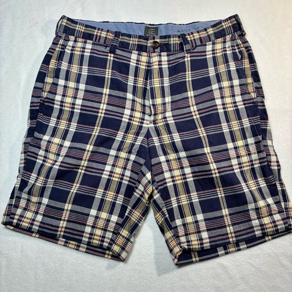 J. Crew Other - J. Crew Shorts Mens Size 32x9 Blue Plaid Flat Front Bermuda Summer Cotton
